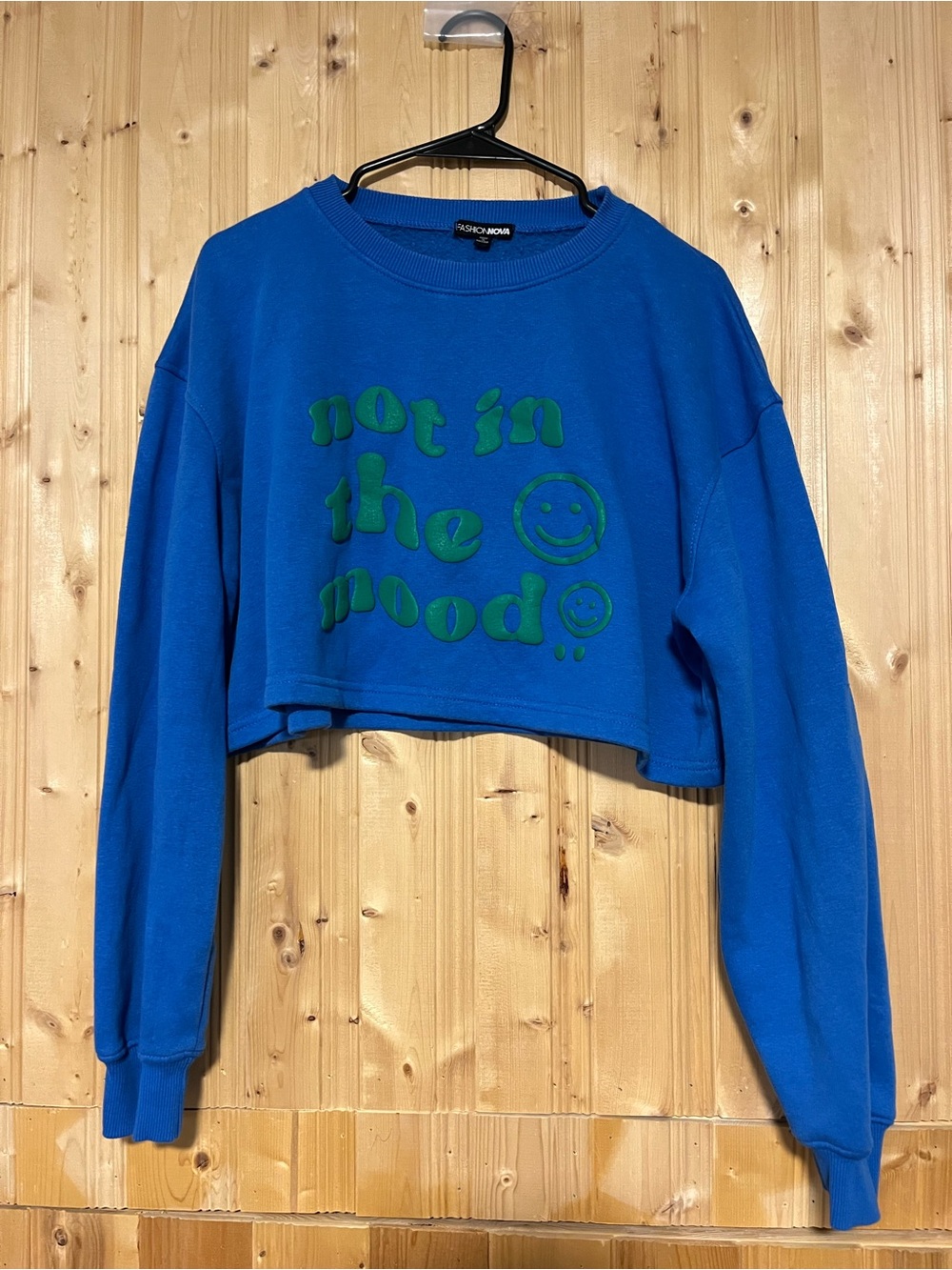Fashion Nova Royal Blue Cropped Crewneck with Green Graphic